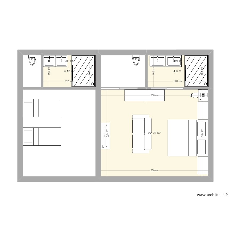 bungalow. Plan de 3 pièces et 32 m2