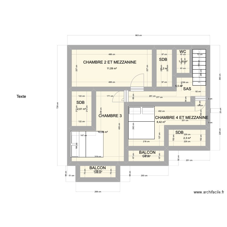 LE CURL 2 ETAGE. Plan de 10 pièces et 46 m2