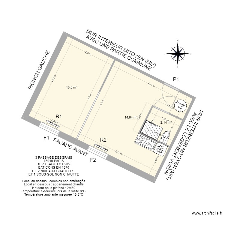 GENOT PARIS 19. Plan de 3 pièces et 28 m2