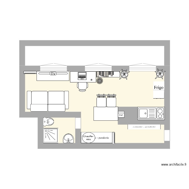 Appartement 380 Provins. Plan de 2 pièces et 18 m2