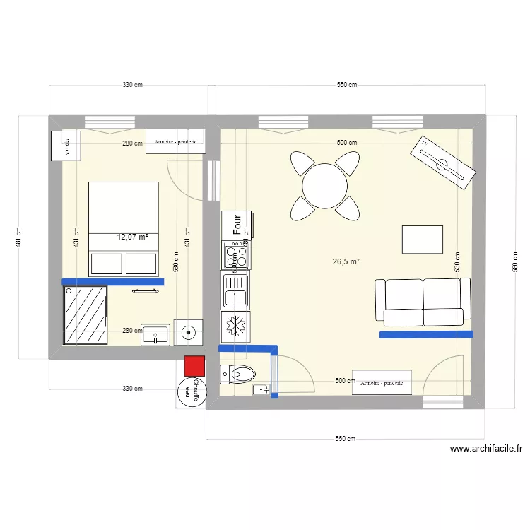 appart 6 version B -  38m&sup2;. Plan de 