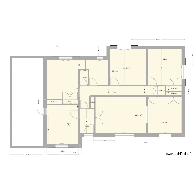 plan SP3C. Plan de 11 pièces et 94 m2