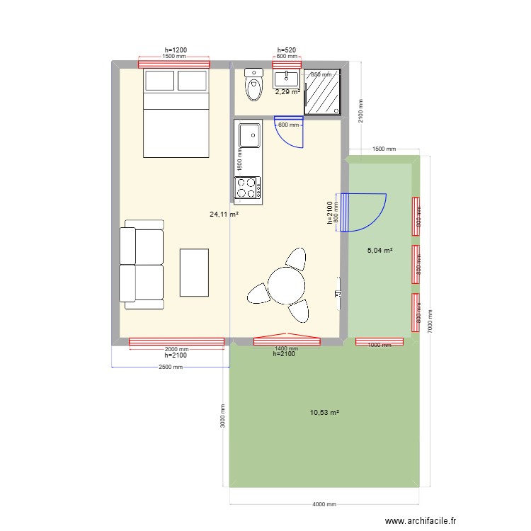 новый крым 212223423451234564. Plan de 4 pièces et 42 m2