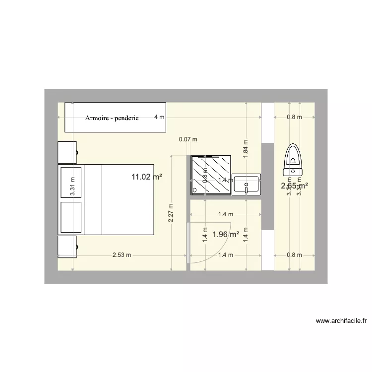 Chambre Salle de Bain Michelet. Plan de 