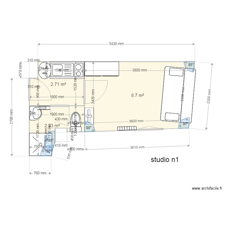 studio n1. Plan de 0 pièce et 0 m2