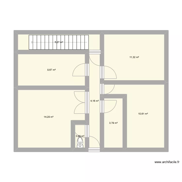 RDC Existant. Plan de 8  et 59 m²