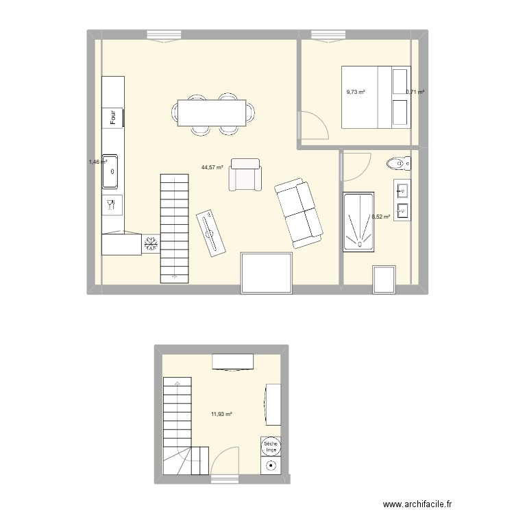 TNeuvy. Plan de 6 pièces et 77 m2
