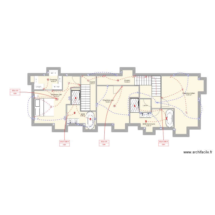 Etage Torcé. Plan de 9 pièces et 83 m2