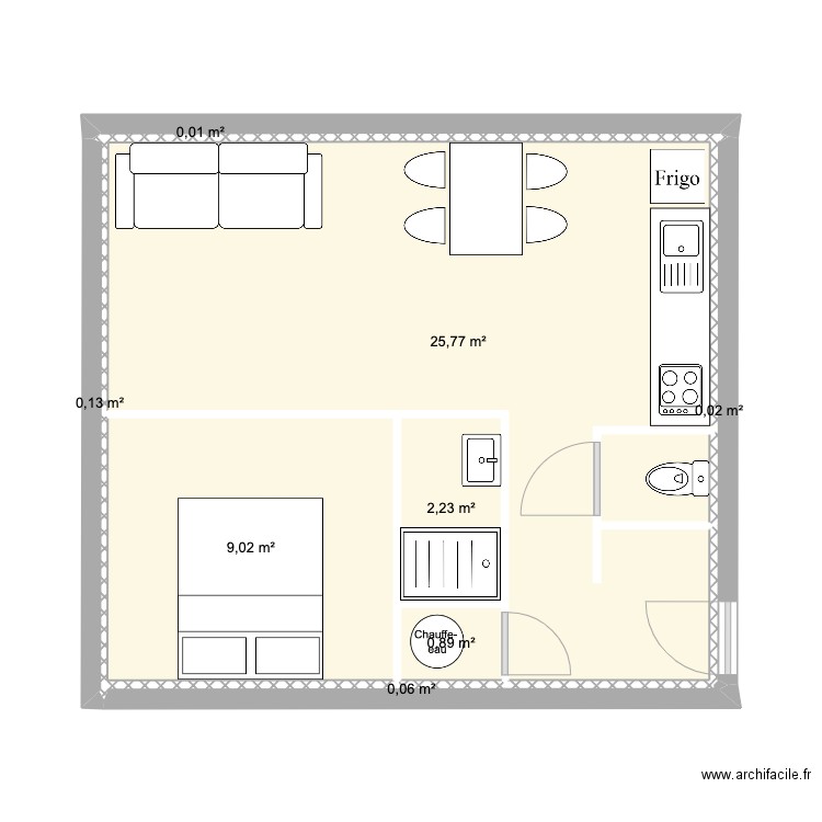 PROJET CUISINE2. Plan de 8 pièces et 38 m2