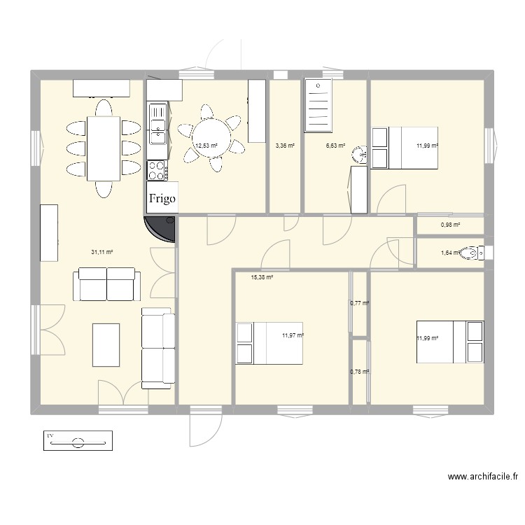 REAMENAGEMENT SOUS SOL PLAN FAVIER. Plan de 16 pièces et 217 m2