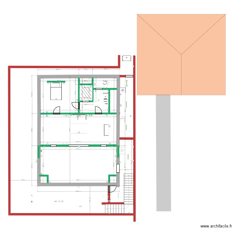 Modification 1er Maison existante + toit+ électricité. Plan de 3 pièces et 89 m2