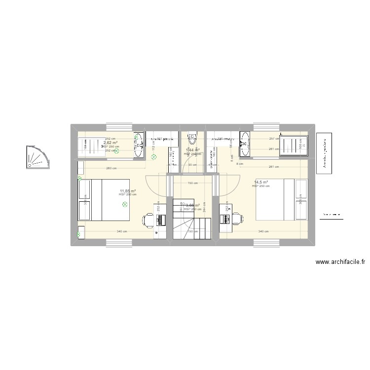 61 cruguel etage 3. Plan de 5 pièces et 34 m2