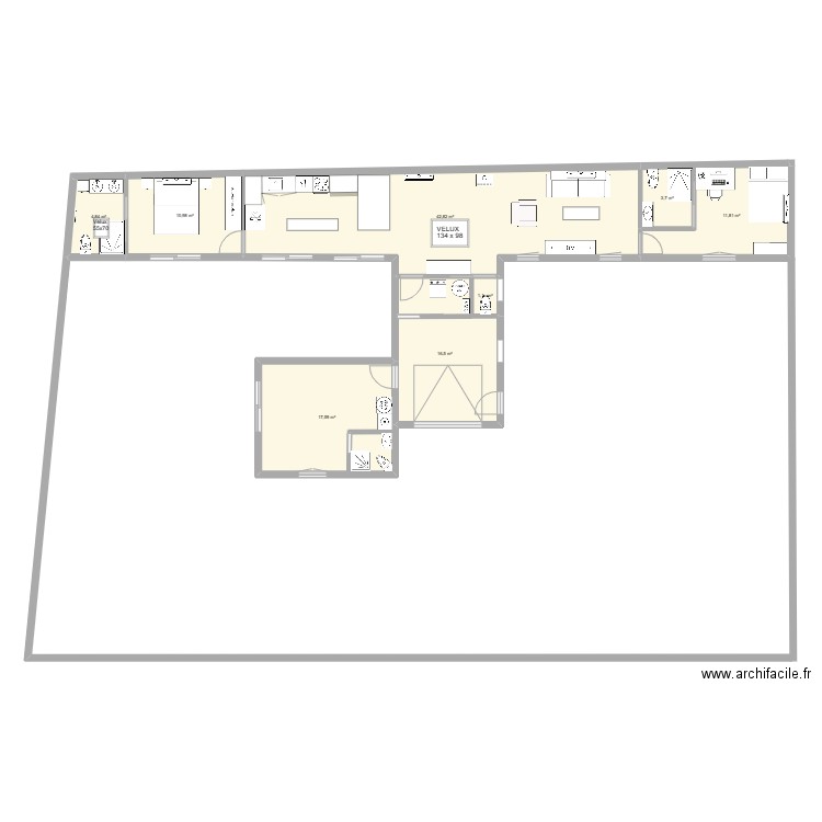 Longère jardin. Plan de 8 pièces et 109 m2