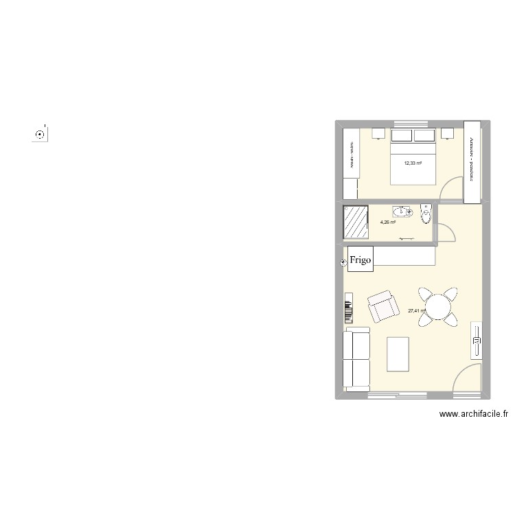 appt fonction. Plan de 3 pièces et 44 m2