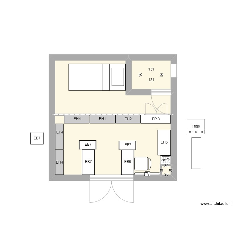 Plan Boutique 3. Plan de 4 pièces et 14 m2