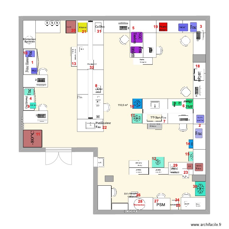 P2R biotechnologie V6 partie culture et bioch. Plan de 1 pièce et 111 m2