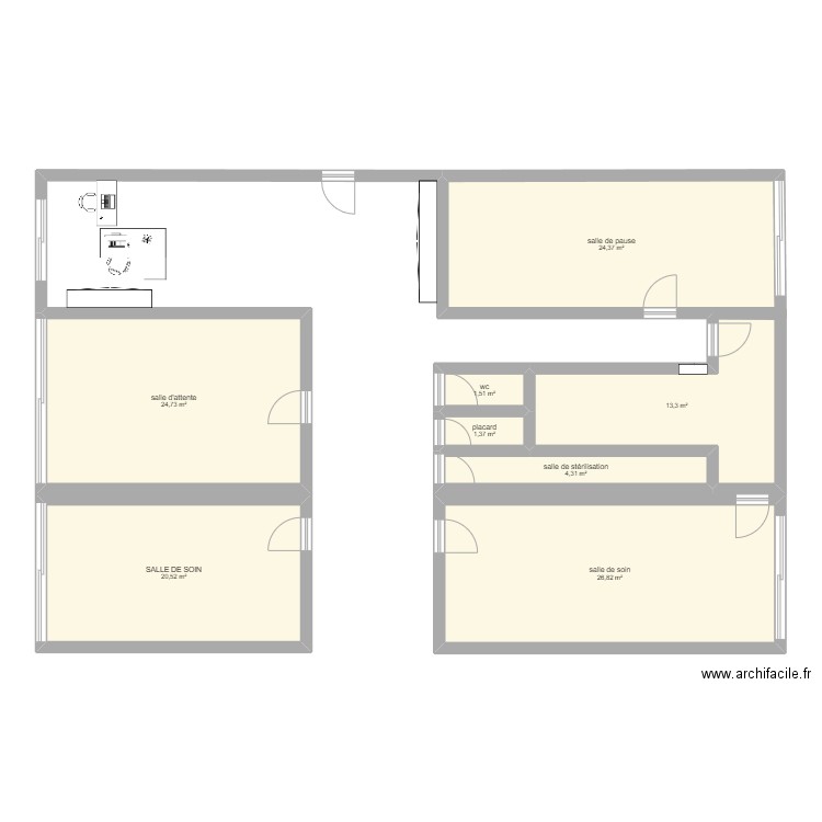 Cabinet dentaire. Plan de 8 pièces et 117 m2