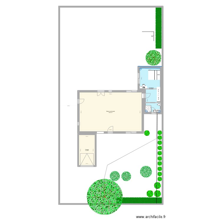 Plan de masse détaillé. Plan de 3 pièces et 103 m2