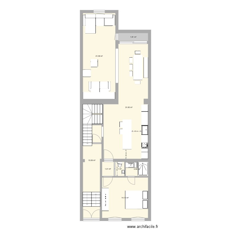 Tabellion Bel étage version 8 Cuisine centre. Plan de 0 pièce et 0 m2