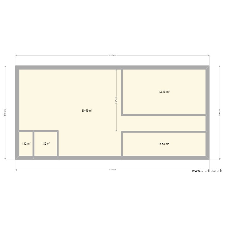 Apt Romu. Plan de 5 pièces et 53 m2