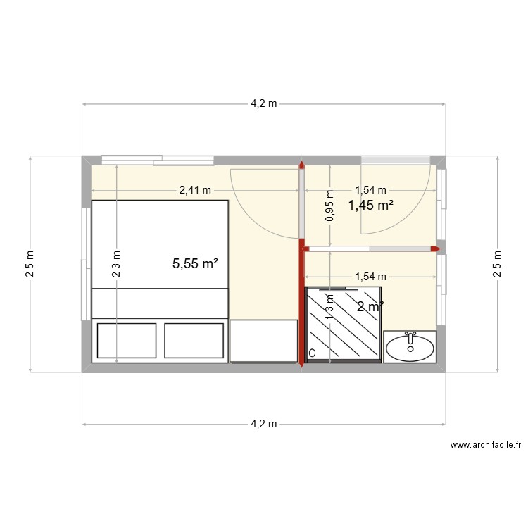 confina V6. Plan de 3 pièces et 9 m2