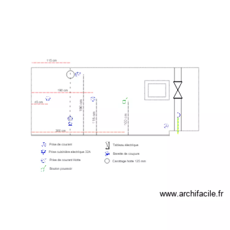 plan &eacute;lectrique RDC mur SUD. Plan de 