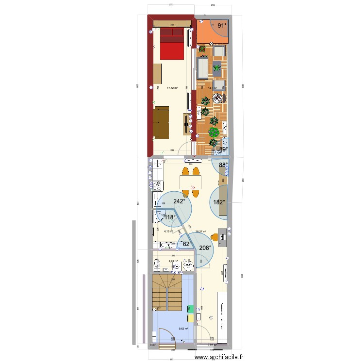 RDC V2. Plan de 8 pièces et 77 m2