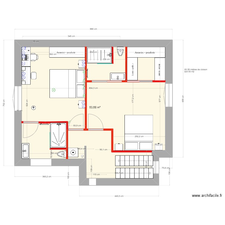 1er Meublé. Plan de 1 pièce et 54 m2