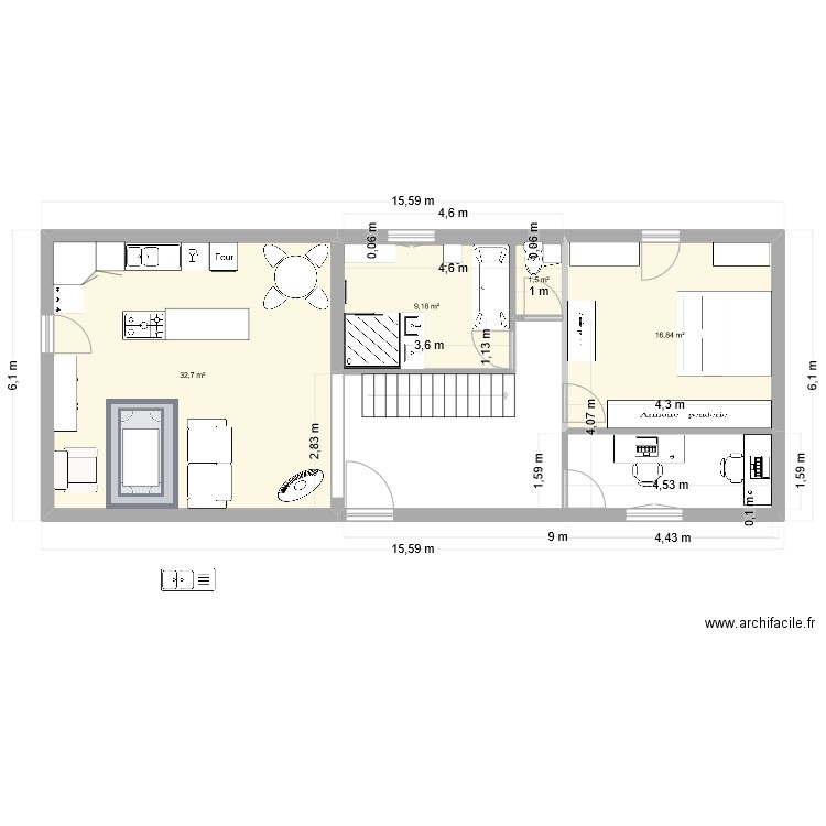 Maison 1. Plan de 4 pièces et 60 m2