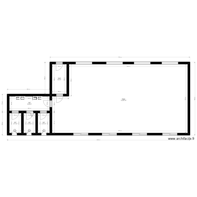 Plan salle mariage. Plan de 6 pièces et 161 m2