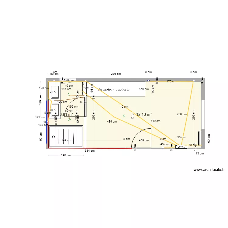 Projet Chambre Elyes - version avec cablage elec et plomberie. Plan de 