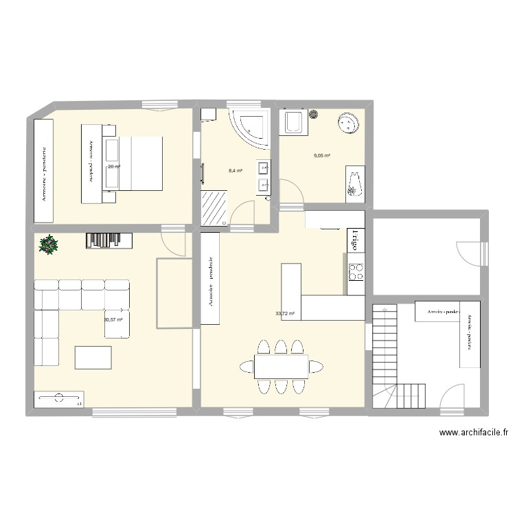 Maison Haut Bleury. Plan de 5 pièces et 102 m2