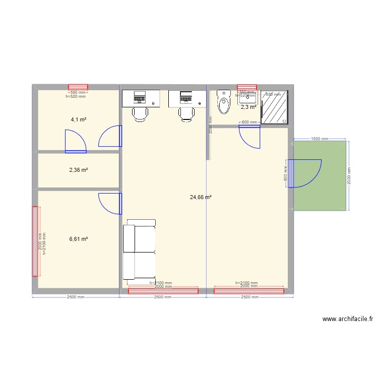 Новый крым офис. Plan de 6 pièces et 42 m2