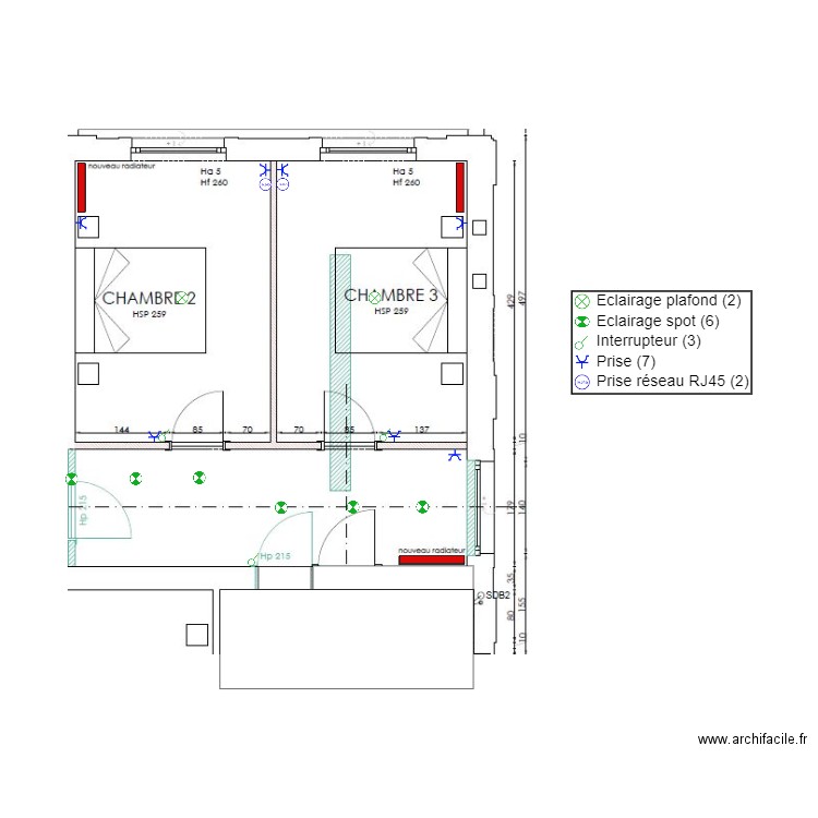 1ER Chambres 2 et 3 Couloir nuit. Plan de 0 pièce et 0 m2