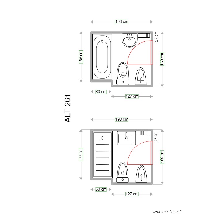 CANTON. Plan de 2 pièces et 6 m2