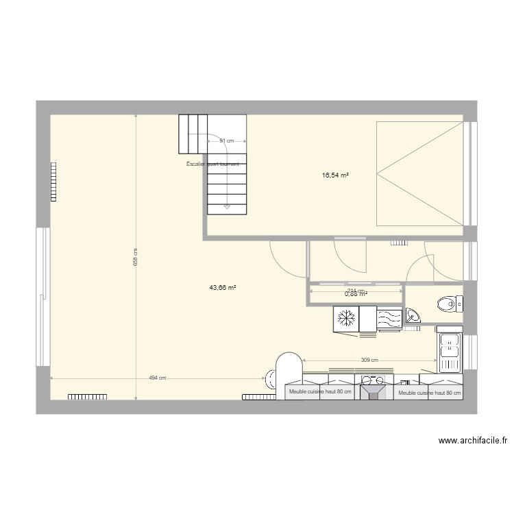 Lezennes RdC Cuisine. Plan de 0 pièce et 0 m2