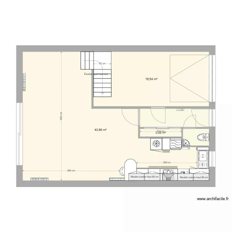 Lezennes RdC Cuisine. Plan de 