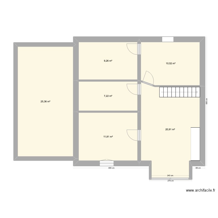 Chaville N_existant+extension. Plan de 6 pièces et 85 m2