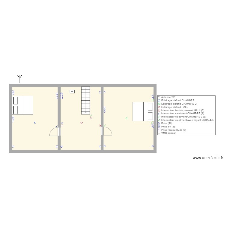 DODO ETAGE . Plan de 3 pièces et 77 m2