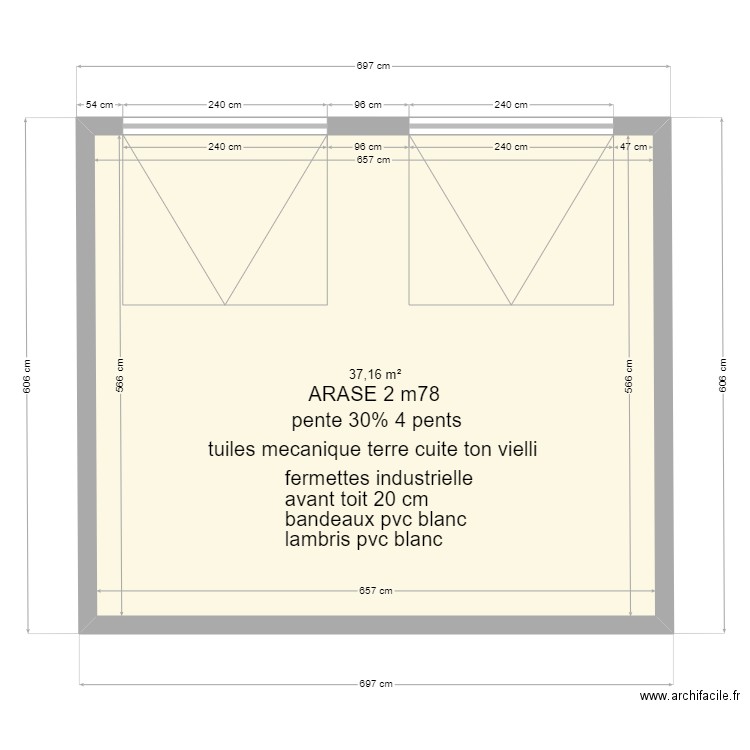 garage. Plan de 1 pièce et 37 m2