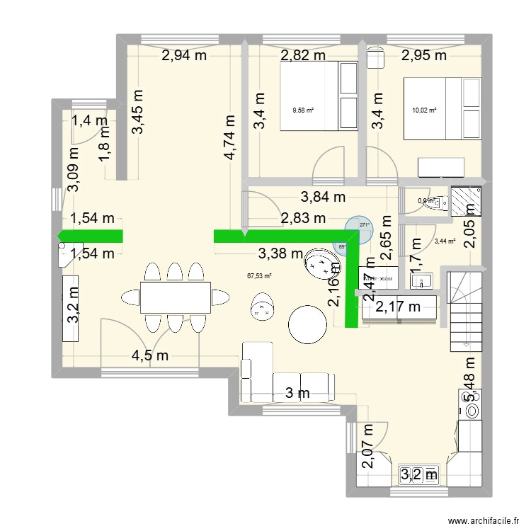 Projet Cèdres v2. Plan de 5 pièces et 91 m2