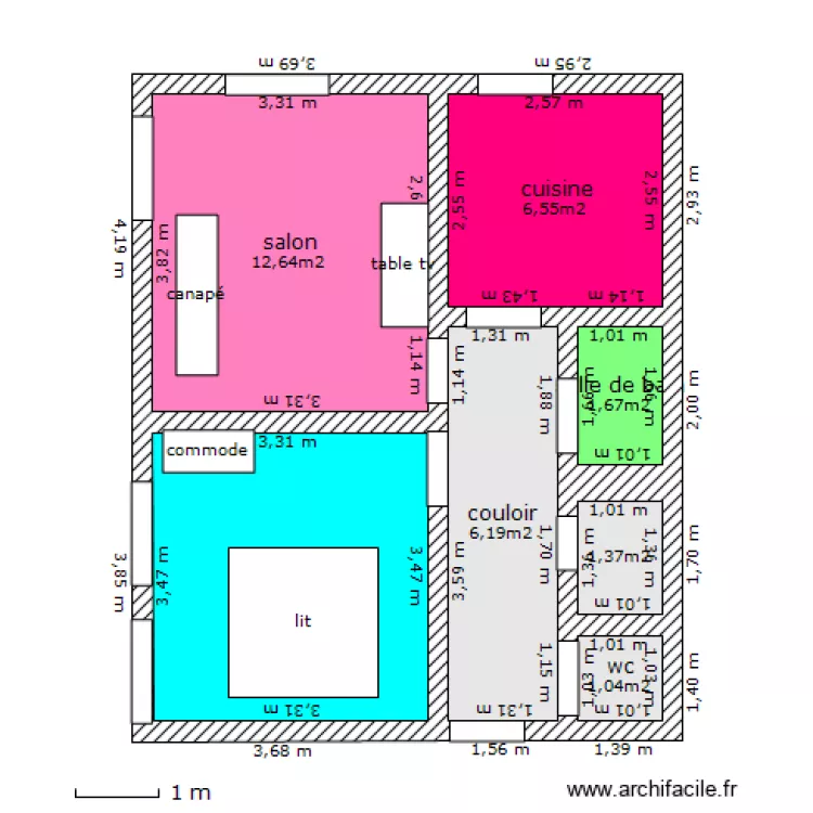 appartement 50m2. Plan de 