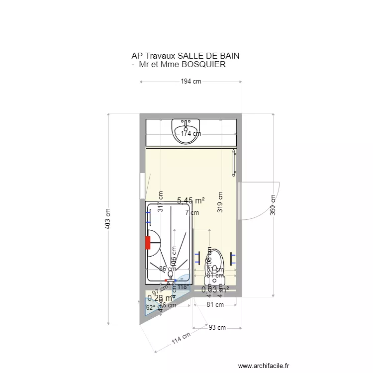 BOSQUIER SALLE D EAU AP TX. Plan de 