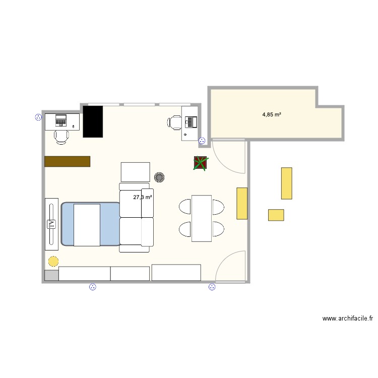 coombus. Plan de 2 pièces et 32 m2