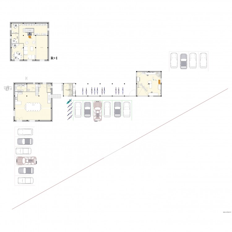 Maison commune 9 trames (9x9 m) 15. Plan de 12 pièces et 191 m2