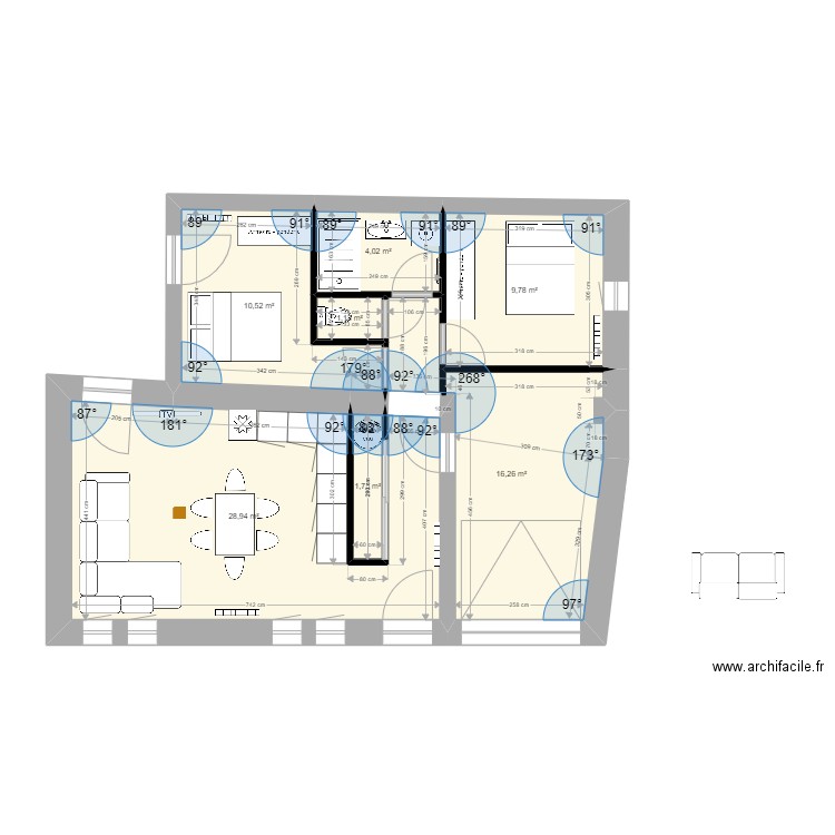 t3 rdc 2. Plan de 7 pièces et 72 m2