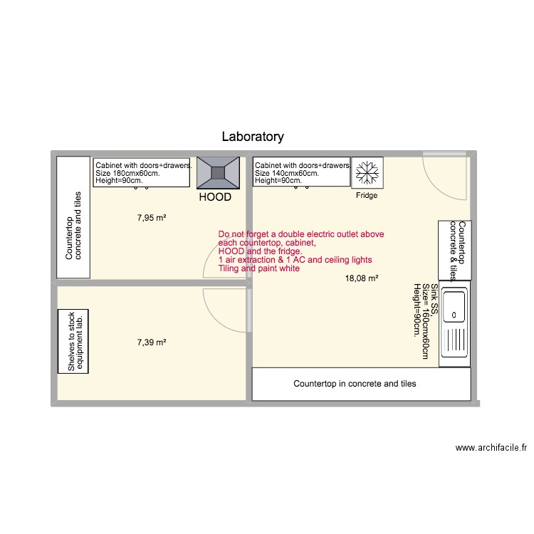 lab Bangladesh. Plan de 3 pièces et 33 m2