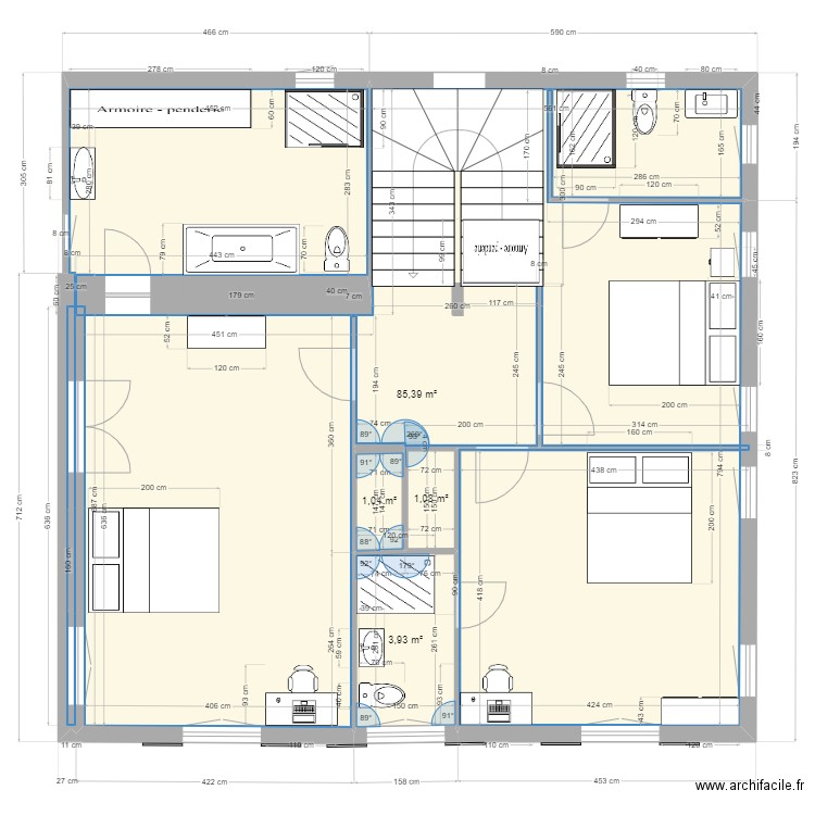 plan 2e. Plan de 4 pièces et 91 m2