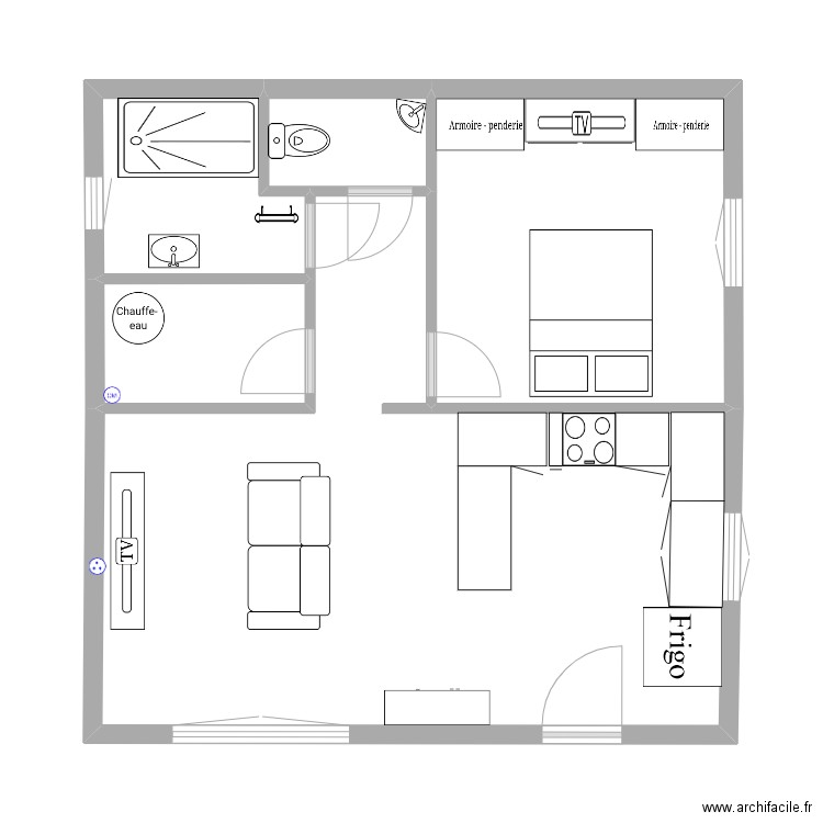 Home. Plan de 5 pièces et 48 m2