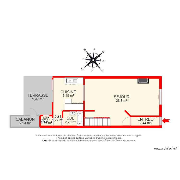 BI11238 - RDC. Plan de 9 pièces et 60 m2